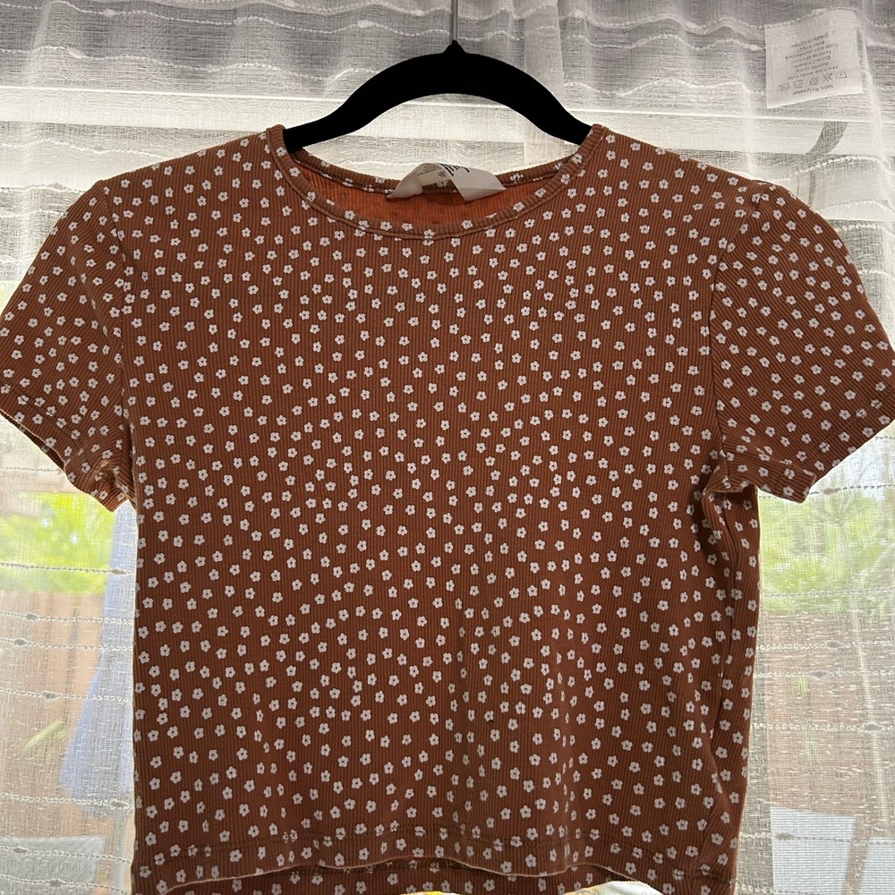 Brown Floral Cropped Women's Top